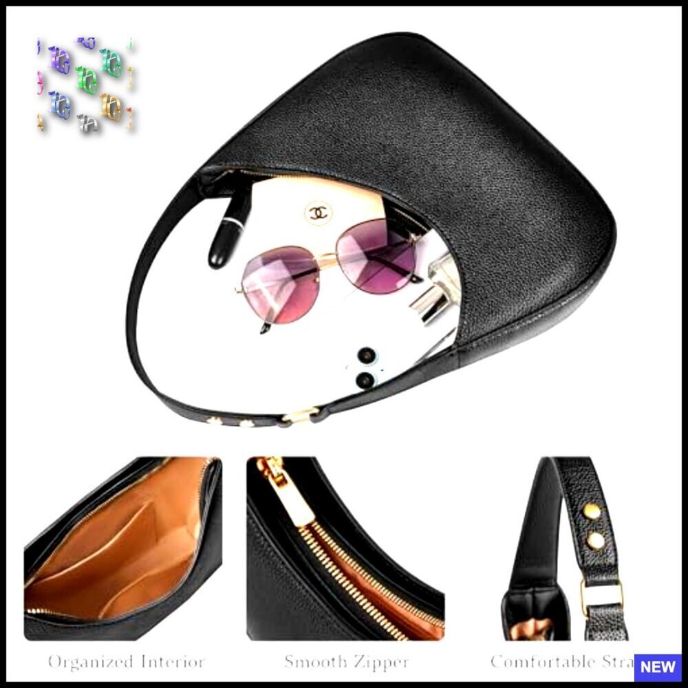 PU Leather Mini Shoulder Bag Chic Minimal Crescent Clutch Evening Out - Picture 6 of 7